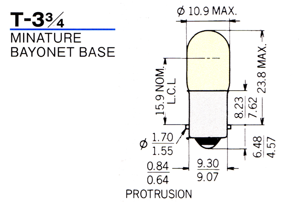 MIL規格認定ランプ T-3 3/4 MINATURE BAYONET BASE MS25231-1819 | 高